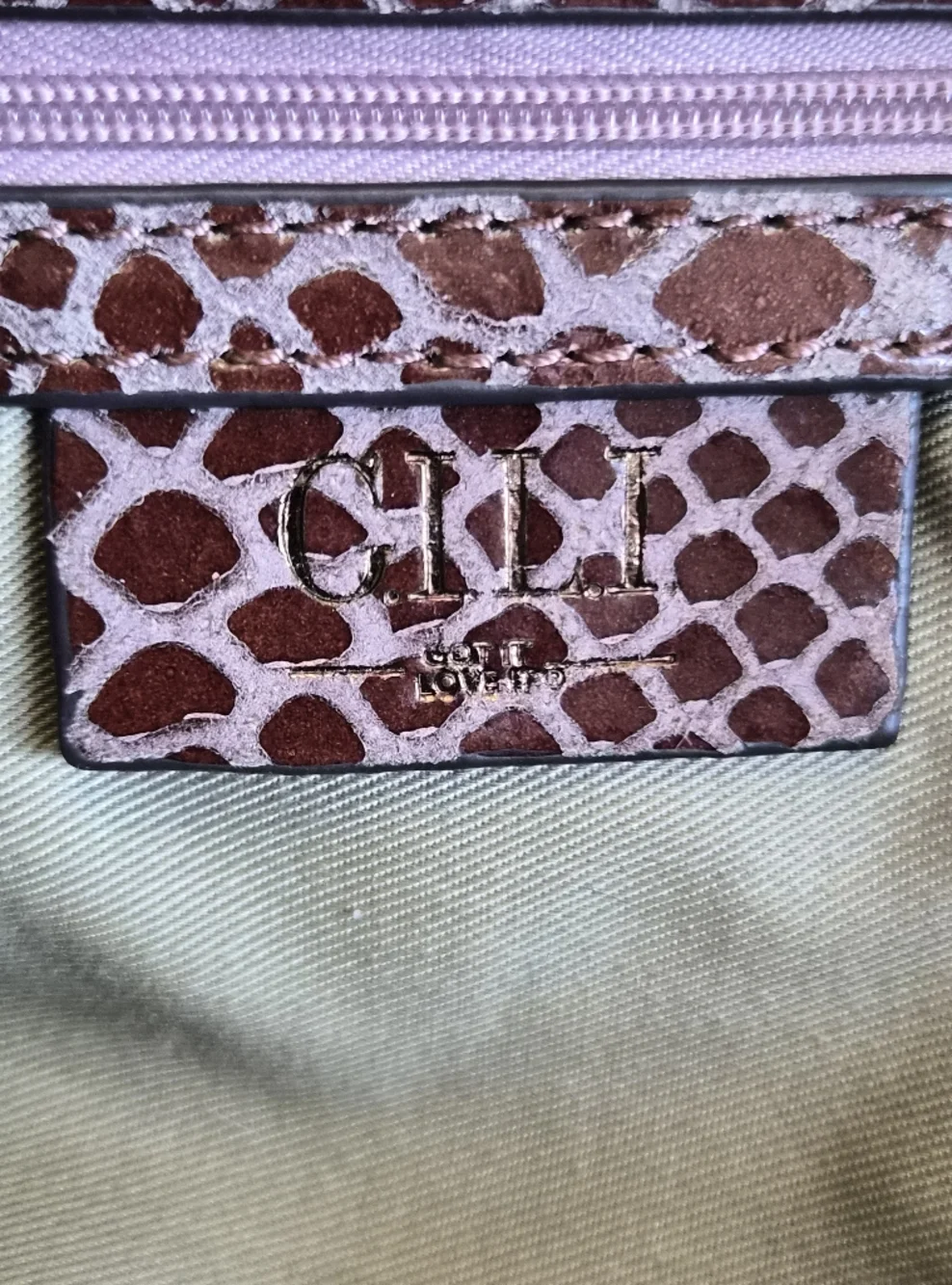 G.I.L.I. Got It Love It Snakeskin Embossed Leather Fringe Hobo Bag Brown